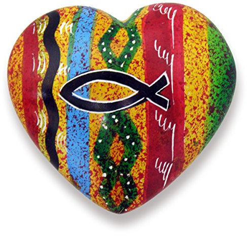 Handschmeichler Herz aus Speckstein - Fischsymbol