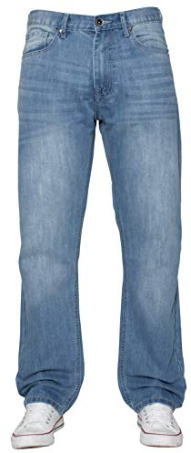 Ze ENZO Mens Classic Straight Leg Regular Fit Indigo Wash & Mid Stone Wash Denim Jeans (36W x 34L, Light Stone Wash)