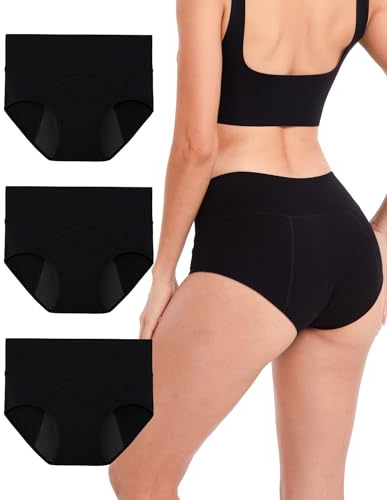 INNERSY Bragas Menstruales Mujer Negras Cintura Alta Algodón, M, 3 Negro