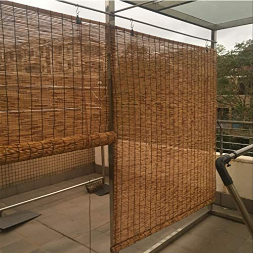 Rideau de Roseau Carbonisation Tissés À La Main,Rideau de Paille Pare-Soleil de Balcon,Volets Roulants en Bambou,Respirant,avec Levage,pour Extérieur/Intérieur,Personnalisable (90x150cm/35x59in)