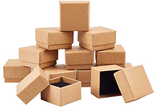 PH PandaHall 48pz Scatole per Gioielli in Cartone Scatole per Anelli Regalo, Scatola Regalo Carta Marrone per Gioielli Natale Matrimoni Feste Compleanni San Valentine, 4x4x2.8cm