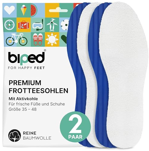 biped 2 paires de semelles pieds nus – coton éponge doux et mousse de latex au charbon actif – lavables, anti-odeurs, pour une fraîcheur hygiénique dans les chaussures z2770(44)