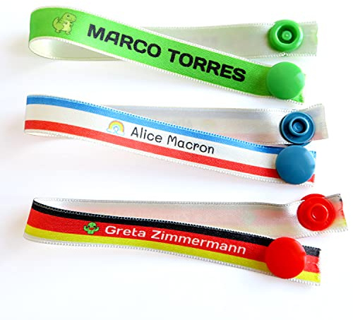 Cinta Personalizada para Colgar la Ropa de los Niños del Cole y Guardería, Reutilizable, Sin Coser, con Cierre de Click. (6 Uds) Colgadores para el colegio con botón.