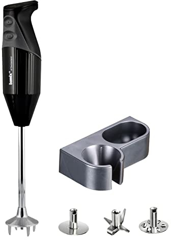 bamix G200 GASTRO PRO-2 Mixer med multifunktionskniv, vispspets och slagskiva, stativ, 200 W, 2 nivåer, rostfritt stål, tillverkad i Schweiz, svart