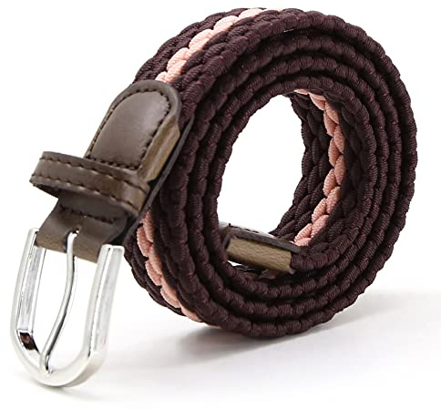 AnJuHoPa barnbälte elastiskt bälte stretchbälte för pojkar flickor, flerfärgat tygbälte kvinnor 2,5 cm bredd 80 cm längd med metallspänne