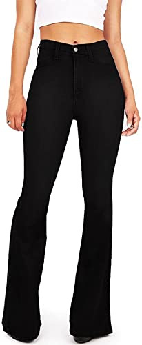 AMRSPENG Women's Black Bell Bottom Jeans for Women Flare Jeans High Waist Bootcut Jeans for Women Stretch Bell Bottom Pants,Black, Size 08