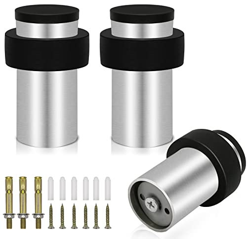 Butée de porte à fixation murale au sol - Butée de porte robuste pour plinthes, en acier inoxydable, grandes butées de porte cylindriques modernes avec et anneau en caoutchouc amortissant le bruit