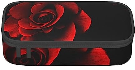 VGFJHNDF Red Rose Pencil Pen Cases Large Capacity Pencil Box Bag Organizer for Office College School Adult Teen Girl Boy,Pencil Case Only