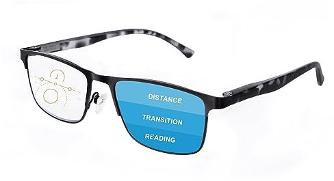 OKH Progressive Multifocal Reading Glasses Blue Light Blocking for Men Varifocal Rectangle Eyewear Readers Anti Glare Eye Strain Multi Focus Reading Eyeglasses +2.0
