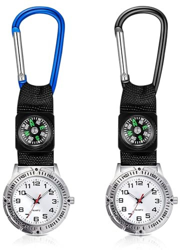 2Stück Taschenuhr mit Karabiner, Taschenuhr Digital krankenschwester Uhren Karabineruhr Digital on Quarzuhr Multifunktional Karabiner mit Kompass für Ärzte Krankenschwestern Radfahrer Kletterer Unisex