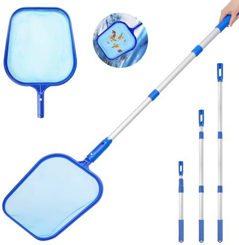Pool Kescher - 80-122cm Teleskopische Pole Schwimmbad Blätter Reinigung Feine Mesh Netz Poolreinigung - Aluminium Pool Reiniger Laubkescher Skimmer für Aquarium/Brunnen/Whirlpool/Spa Fisch Tank/Teiche