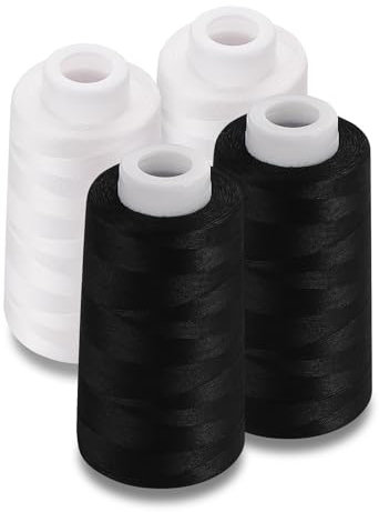 ilauke 4 Kone Overlockgarn Nähgarn, 40/2 je 3000 Yard (2743 Meter) 100% Polyester NäHmaschinengarn Thread NäHfaden Overlock Garn für Overlock-Nähmaschinen Stickmaschine, Handnähen (2 Schwarz,2 Weiß)
