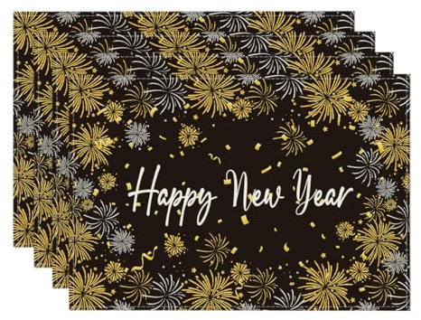 Artoid Mode Petardos Feliz Año Nuevo 2026 Juego de 4 manteles individuales, invierno 30 x 45 cm, mantel individual para vacaciones, cocina, decoración para fiestas