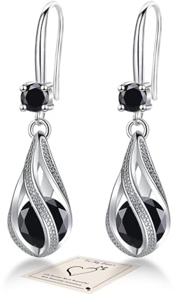 YOEE Ohrringe mit 5A Zirkonia Hängend Tropfen Ohrringe mit Silber 925 Post für Damen Hängeohrringe Lange Ohrhänger Geschenk für Frauen Freundin Mama Mädchen - Schwarz
