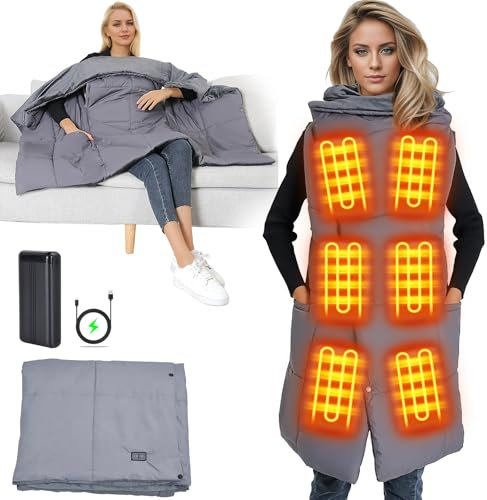 FTJKGH Heizdecke mit Akku Kabellos1600mAh 7.4V, Wärmedecke Elektrische mit 6 Temperaturstufen, Waschbar, Überhitzungsschutz, Ideal für Sofa und Büro, Heated Blanket für kalte Tage