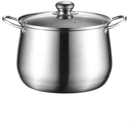 UTTASU Olla de acero inoxidable de 5 litros con tapa de cristal, compatible con inducción, para sopa, fideos, pasta, guiso, resistente al calor, cacerola de 22 x 17,3 cm