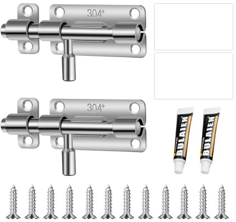 CYIOU 2 Pezzi Chiavistello Porta con 12 Pcs Viti Serratura Porta Chiavistello Con Foro per Lucchetto Chiavistello per Porta in Legno Acciaio Inossidabile 304 per Magazzino Porte Finestre