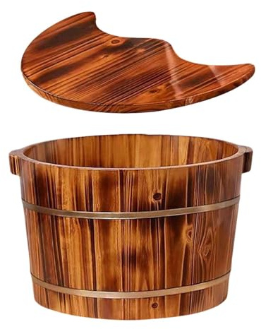 Sharplace Pediluvio de Madera, Pediluvio Alto, Cómodo con Doble Asa, Pediluvio Cubierto de Madera, Pediluvio de Madera para Uso Doméstico, M
