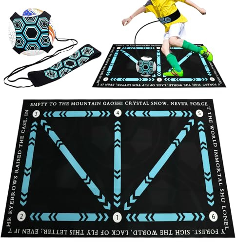 Lafisun Football Training Mat, Non-Slip Shock Football Skills Mat with Football Kick Trainer, Football Gifts for Boys for Improving Dribbling Footstep Adults Kids Equipment(60 x 90CM)