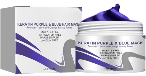 Keratin Purple Hair Mask,Hair Mask to Reduce Brassiness and Condition Dry,Toner for Blonde Platinum Silver Grey,Platinum and Silver Hair,Remove Yellow Tones & Condition Dry,100ML