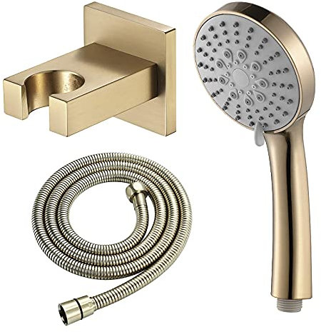 Cabezal de ducha de mano, cabezal de ducha de mano ABS dorado cepillado, cabezal de ducha tipo lluvia, cabezal de ducha de spa para masajes, cabezal de ducha de mano redondo con boquilla de silicona,