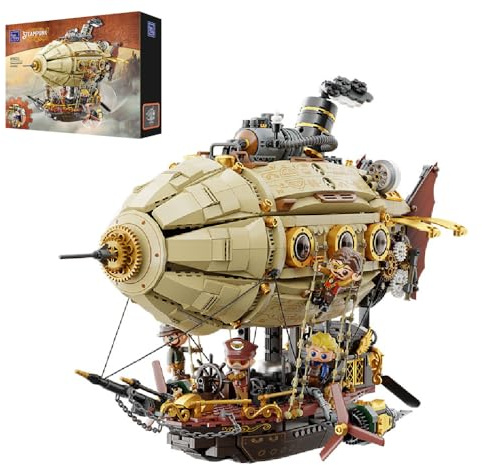 PANTASY Steampunk-Luftschiff Modellbausatz für Erwachsene, zweilagiger Zeppelin mit Zahnrad-Mechaniksystem, DIY-Bausteinset, Retro-Sci-Fi-Konstruktionsspielzeug für Sammler & zur Ausstellung