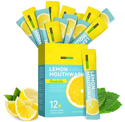 Liillya Bain de Bouche Format Voyage Citron Menthe, Sans Alcool, Sachets Individuels, Haleine Fraîche, Soin Buccal Naturel, Gencives & Dents, Conforme TSA, Pack de 20