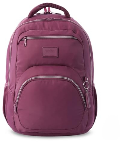 TOTTO - Mochila para Ordenador Portátil 14 Pulgadas, Modelo Tracer 4, Mochila Eco-Friendly, 3 Compartimentos, Cremallera con Argolla para Candado, 2 Bolsillos para Botella, Color Malaga/Hushed Violet