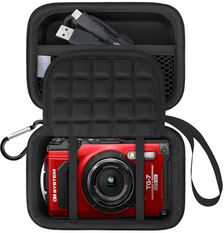 Lacdo Camera Case Compatible with OM System Tough TG-7 /Olympus Tough TG-6 /TG-5 /TG-4 Digital Camera, Hard EVA Protective Camera Storage Trave Bag, Mesh Pocket Fit Batteries, USB Cable, Card, Black