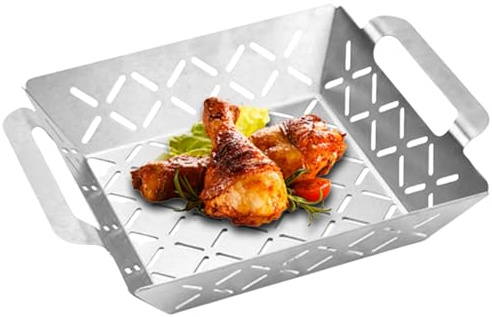 Basket Grill - cesto barbecue in acciaio inossidabile 430, strumento di cottura netto addensato | Mesh grigliare vassoio per esterno per cucina verdure gamberetti patio cucina in campeggio barbecue ri