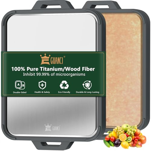 Titanium Chopping Board for Kitchen - Double-Sided Food-Grade 100% Pure Titanium and Wood Fibre Cutting Board with Juice Groove, for Meat,Vegetables, Fruit, Dishwasher Safe (16 x 11 in)