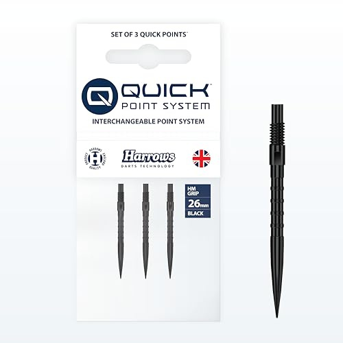 Harrows HM Grip Heavy Metal Quick Points – Pointes de fléchettes inspirées de Ryan Searle avec Anneaux de préhension carrés – Système de Pointe Rapide Anti-Rupture pour échanges Rapides de Points