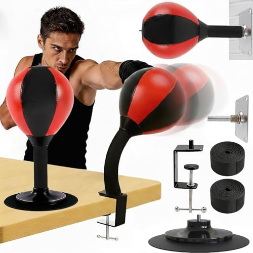 Desktop Focus Punching Bag for Stress Relief and Boxing Training, Heavy Duty Desk Punching Bag with Strong Suction Cup and Clamp Mount, Tabletop Exercise Equipment for Office and Home Workout
