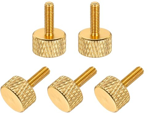 QUARKZMAN 5 tornillos moleteados de cabeza plana M3 x 10 mm dorados. | de aleación de aluminio macizo, totalmente roscados, para carcasas de ordenador y tarjetas gráficas