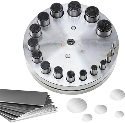 Cortadora Circular de Discos | Punzón pesado de acero al carbono | 17 Piezas para Metal Latón, Oro, Plata, Cuero, Papel, Piedra, Adhesivos - para metal oro plata cuero papel piedra moneda collar pulse