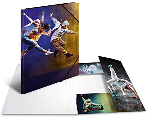 HERMA 19232 Sammelmappe A3 Sport Dance, Kinder Eckspanner-Mappe aus Pappe mit Innendruck & Gummizug, stabile Einschlagmappe aus Karton für Jungen & Mädchen