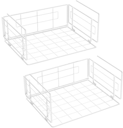 m zimoon Hängekorb Metall, 2 Stück Schrankkörbe Aufbewahrung, Unterregal Aufbewahrungskorb für Küche, Speisekammer, Büro, Bücherregal, Schrank, Schränke, Badezimmer, Weiß