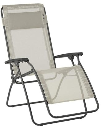 Lafuma R-Clip Batyline Relaxation Patio and Poolside Zero Gravity Outdoor Lounge Recliner Chair with Adjustable and Removable Headrest, Seigle