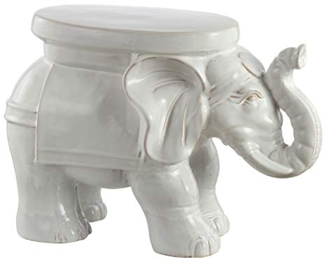 JONATHAN Y TBL1007A White Elephant 14.2 Ceramic Indoor/Outdoor Garden Stool, Coastal, Contemporary, Side Table, Plant Stand, Spill-Proof, Living Room, Bathroom, Garden Room, Patio, Antique White
