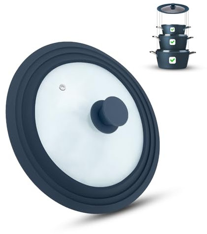 M.S.N Coperchio universale in vetro, per pentole e padelle da 24/26/28 cm, con valvola di scarico e bordo in silicone