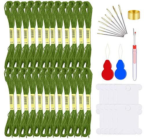 Embroidery Floss Kit-24 Skeins Premium Cross Stitch Thread for Knitting, Embroidery Stitching and Cross Stitch Project (Dark Green)