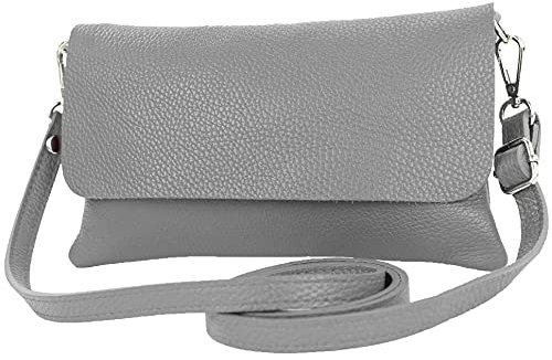 modamoda de T226 Damen Leder Clutch Umhängetasche Abendtasche Small handmade in Italy Farbe:Graphitgrau