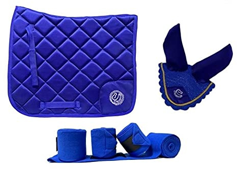 Countrypride EQUIPRIDE DRESSAGE SADDLE PAD SET WITH MATCHING EARS & BANDAGES ROYAL BLUE (Full/Cob)