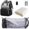 SNDMOR Wickeltasche Rucksack, wickelrucksack mit bettfunktion Großer, Multifunktionale Diaper Bag Mit Wickelunterlage, Kinderwagen-Haken, Geeignet für Mama und Papa (Schwarz und Grau)