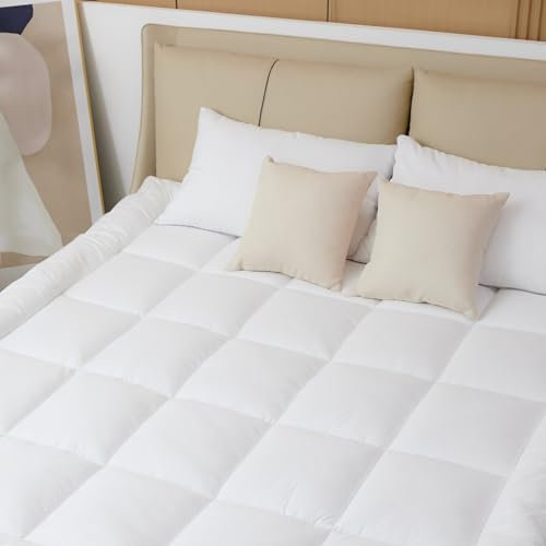 Sweetnight Topper Colchón de Microfibra 160 x 190 cm, Colchoncillo Microfibra Blanco Suave y Transpirable, Sobrecolchón Rellenado de Microfibra con Correa Elástica, 160 x 190 x 6 cm