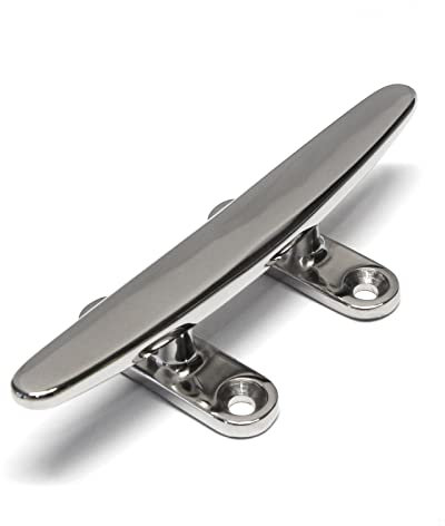 PRIOstahl Klampe Belegklampe Bootsklampe Festmacherklampe Seil - 150mm x 1 Stück Flach mit 4-Loch Edelstahlklampe Festmacher Bootsbeschläge zur Befestigung Tauwerk Fender Boot aus Edelstahl V4A