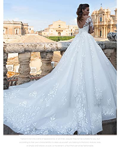 Robes de mariée Robes de mariée Robes de soirée Robes de Bal Robes de Tapis Rouge Col en V Manches Longues Cravate Tutu Jupe Dentelle Robe de mariée traînante Sexy Blanc Nouveau Longer Version 14