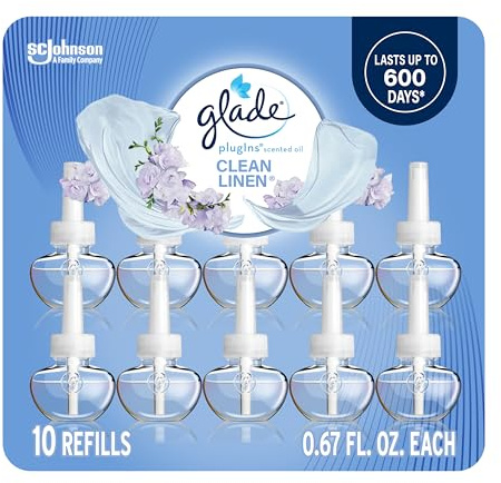 Glade PlugIns Refills Air Freshener, Scented and Essential Oils for Home and Bathroom, Clean Linen, 6.7 Fl Oz, 10 Count