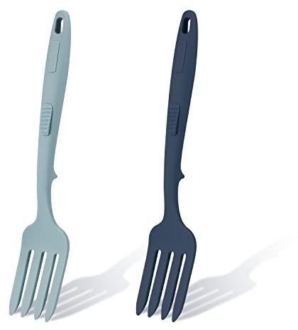 2 Stück Flexible Kochgabel Silikon, Cooking Fork Hitzebeständig Multifunktional Gabel Antihaftbeschichtet Mixgabel für Kochutensilien für Küche Rühren Mixen Pürieren (Seeblau, Dunkelblau)