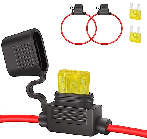 JatilEr Mini 2 Pcs 12v Blade Fuse Holder, Waterproof Copper Wire with 20A Fuse for Car/Truck/Motorcycle/Boat